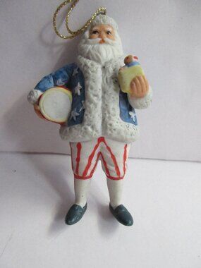 Patriotic Santa Christmas Ornament 1863 Style 3" Tom Tierney Ceramic Bisque Vtg